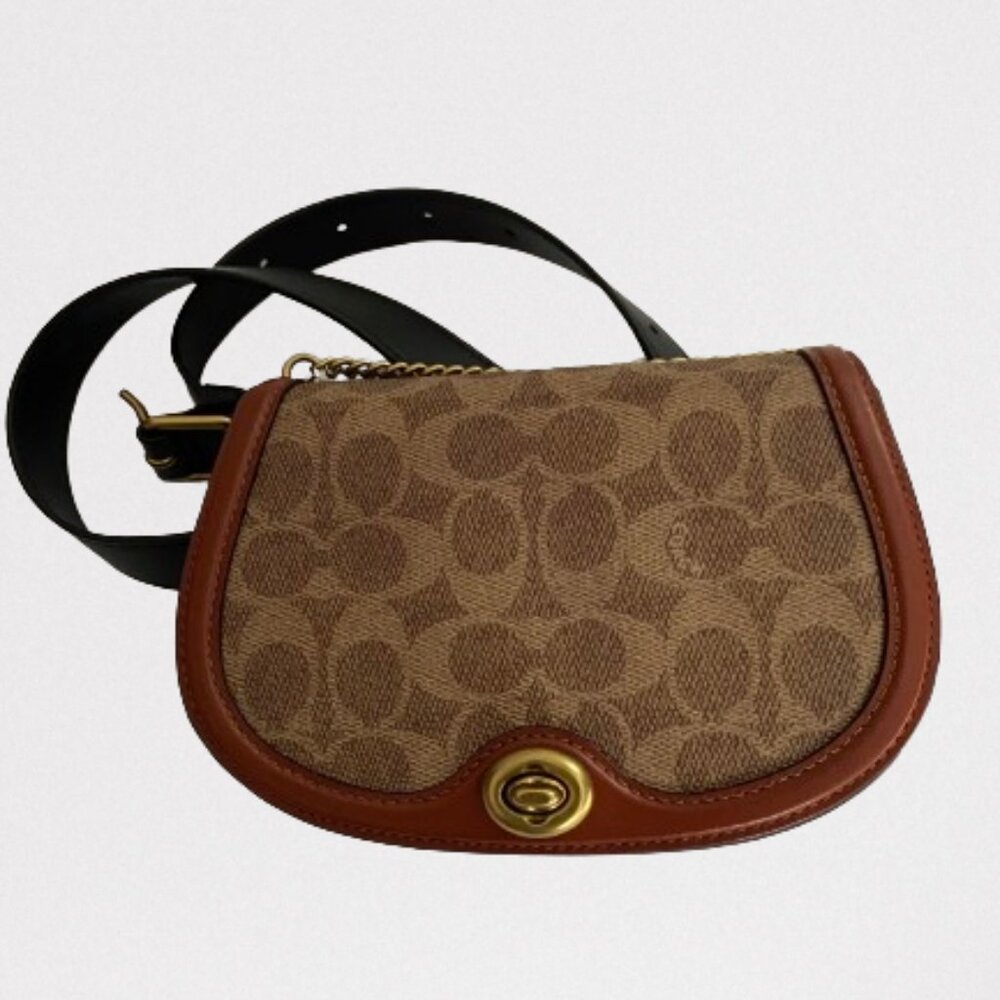 Coach NY Waist Bag Original Leather Camel Brown Black Strap